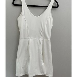 Athleta Tennis Dress, Built In Shorts, White Size M. Zipper Back, V Neck, Flowy